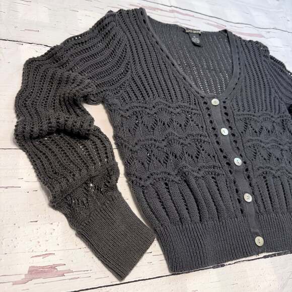 Lucky Brand Black Crochet Button Cardigan Size XL - Picture 2 of 7